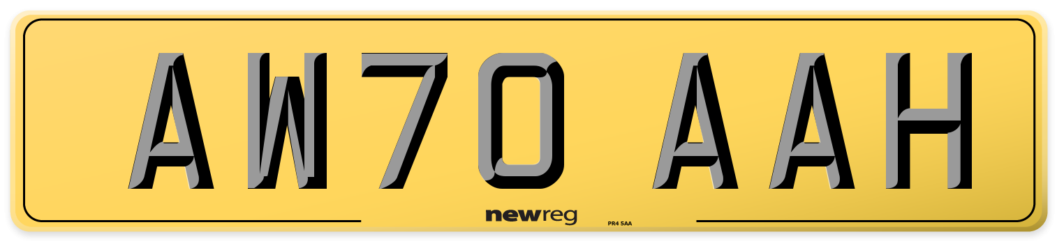 AW70 AAH Rear Number Plate