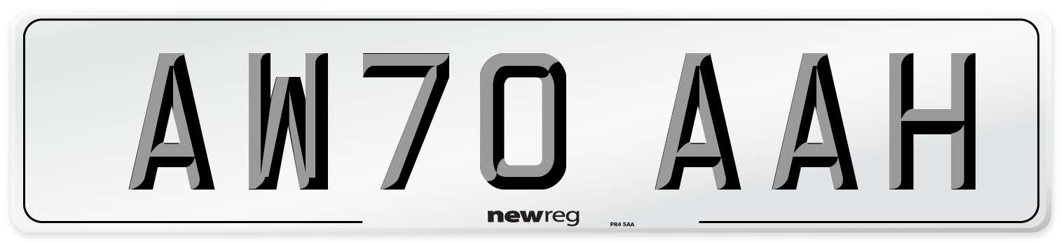 AW70 AAH Front Number Plate