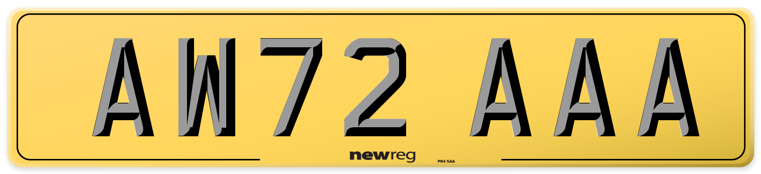 AW72 AAA Rear Number Plate