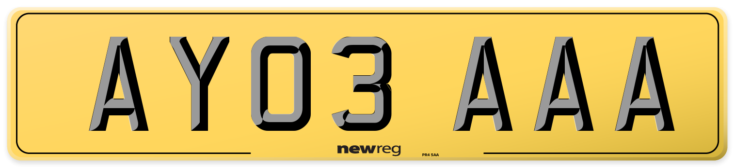 AY03 AAA Rear Number Plate