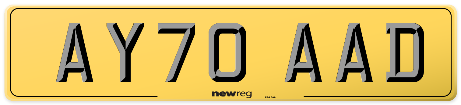 AY70 AAD Rear Number Plate