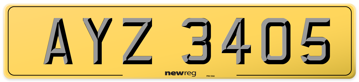 AYZ 3405 Rear Number Plate