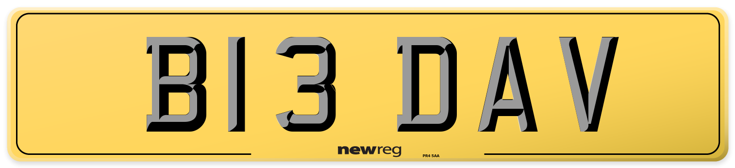 B13 DAV Rear Number Plate