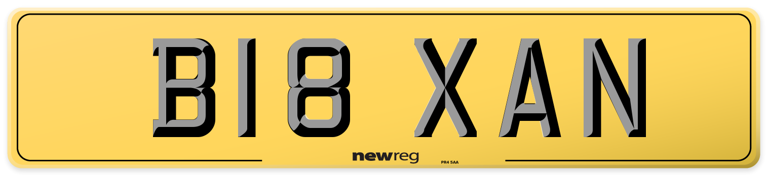 B18 XAN Rear Number Plate