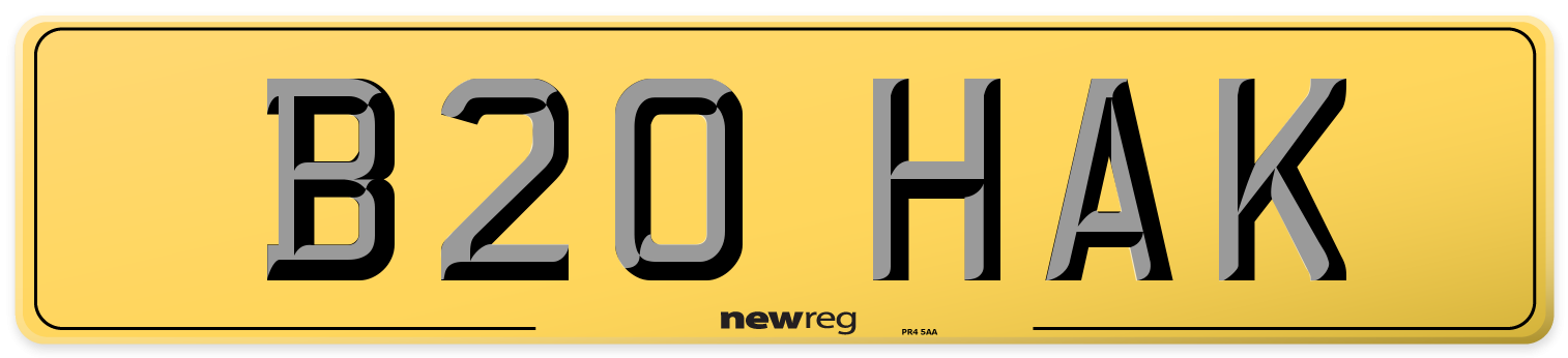 B20 HAK Rear Number Plate