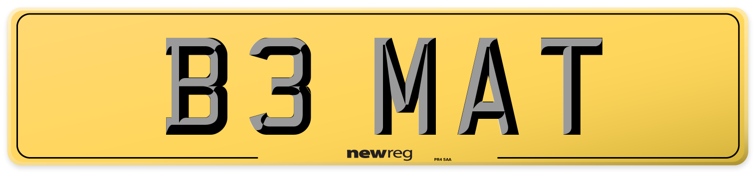 B3 MAT Rear Number Plate