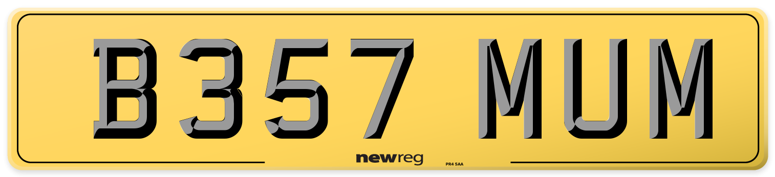 B357 MUM Rear Number Plate