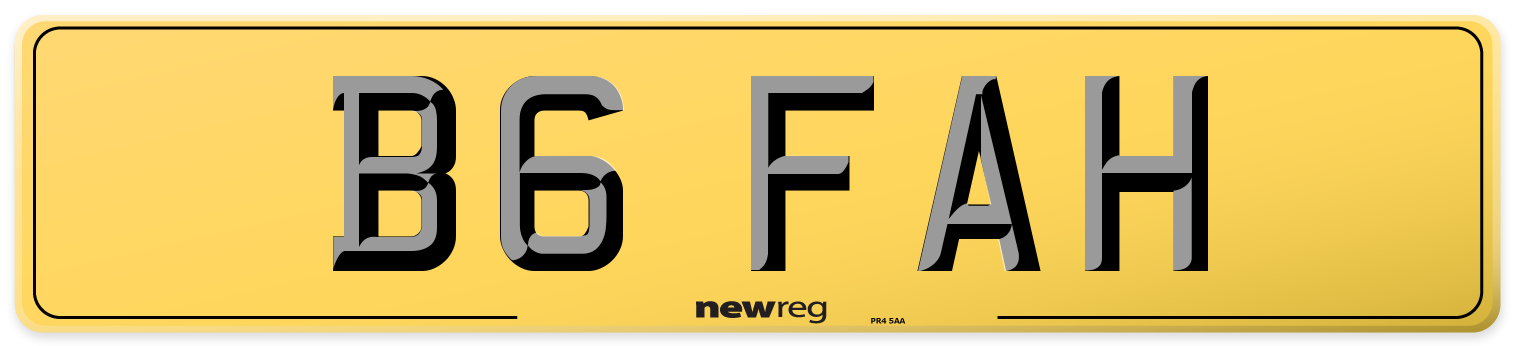 B6 FAH Rear Number Plate