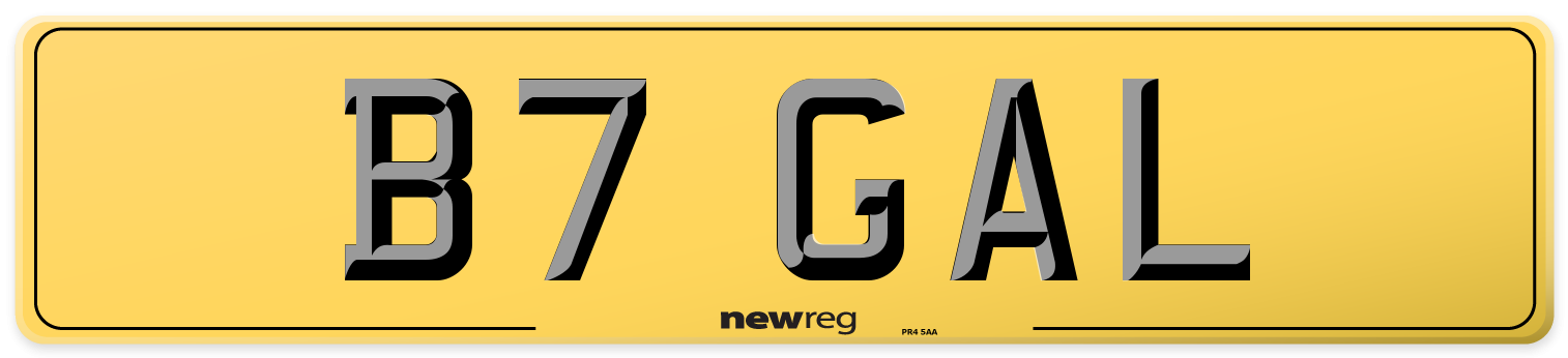 B7 GAL Rear Number Plate