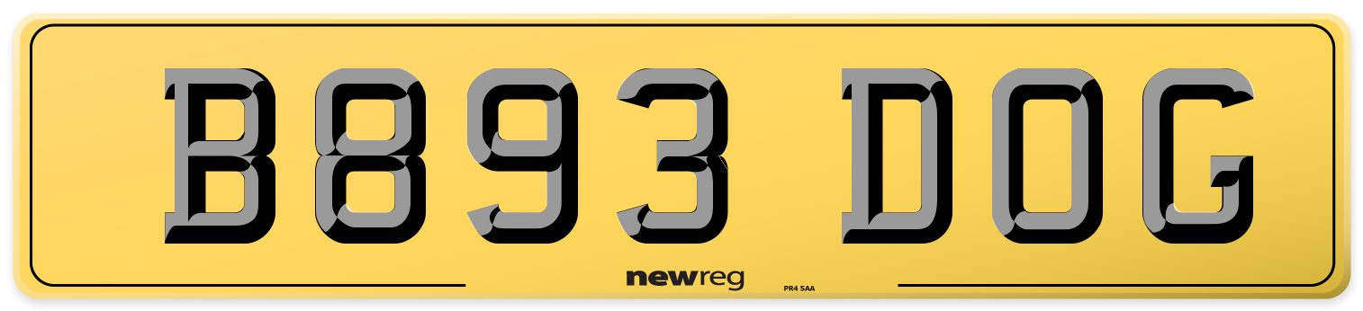 B893 DOG Rear Number Plate