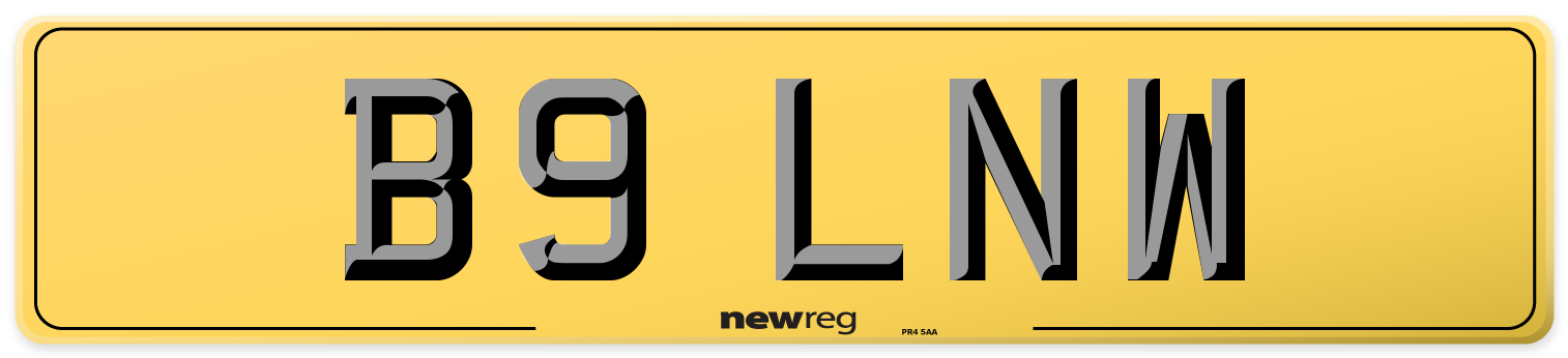 B9 LNW Rear Number Plate
