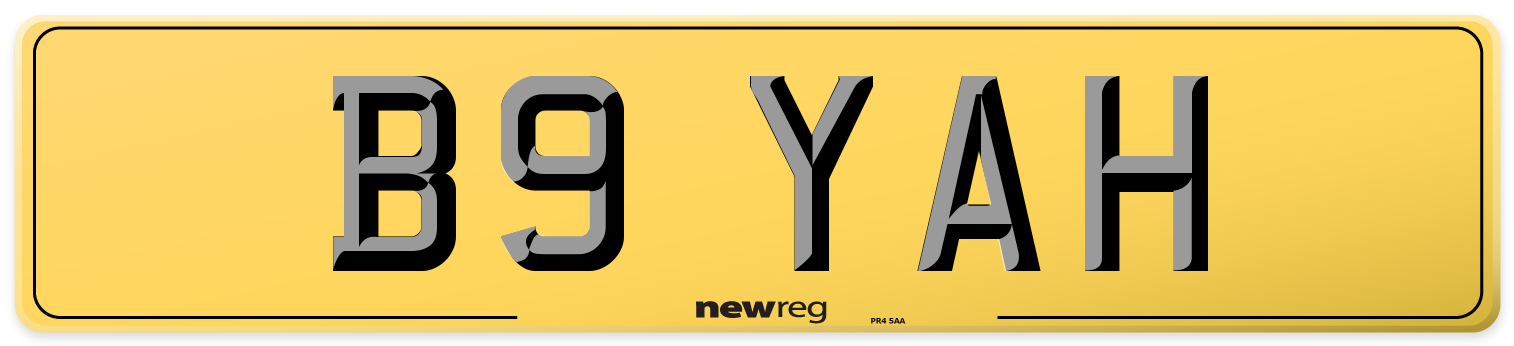 B9 YAH Rear Number Plate