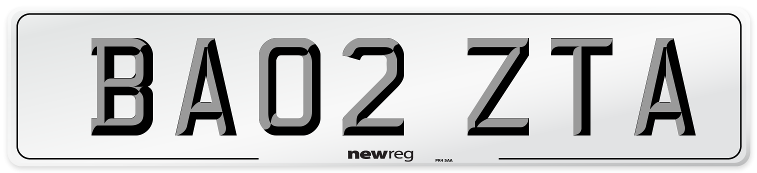 BA02 ZTA Front Number Plate