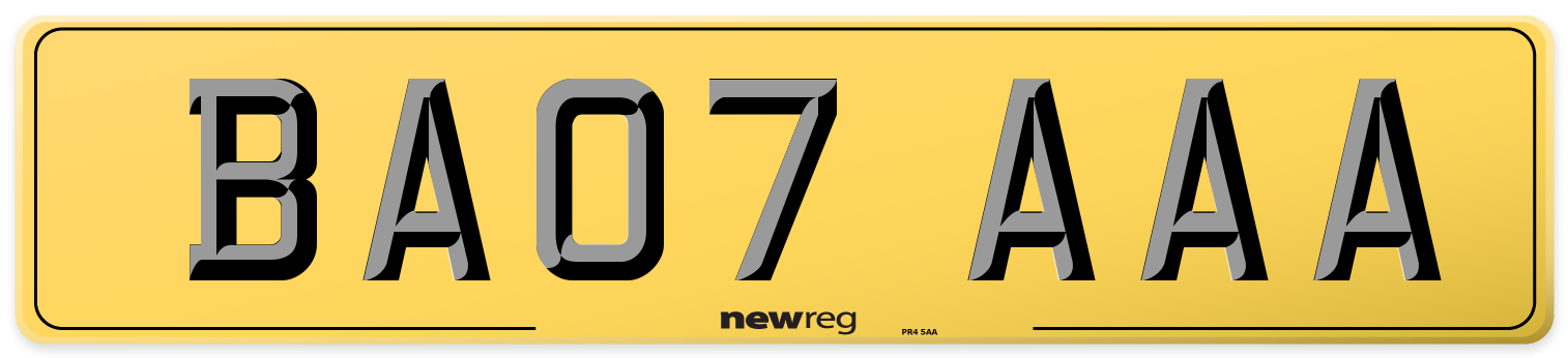 BA07 AAA Rear Number Plate