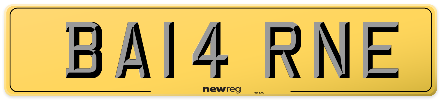 BA14 RNE Rear Number Plate
