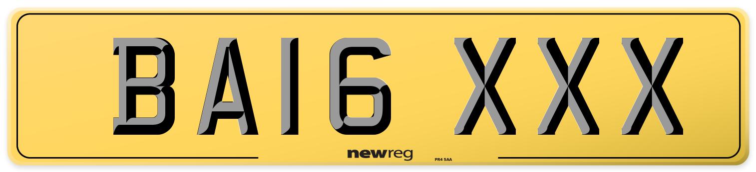 BA16 XXX Rear Number Plate