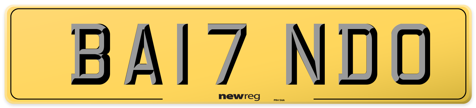 BA17 NDO Rear Number Plate