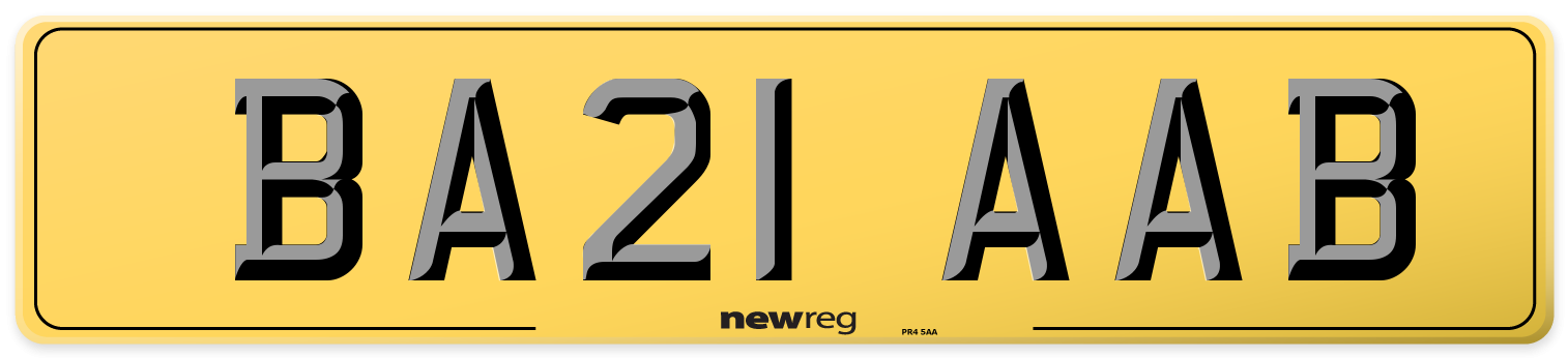 BA21 AAB Rear Number Plate