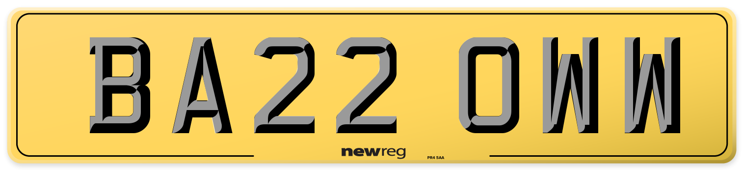 BA22 OWW Rear Number Plate