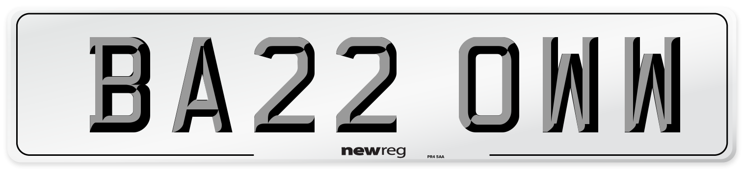 BA22 OWW Front Number Plate