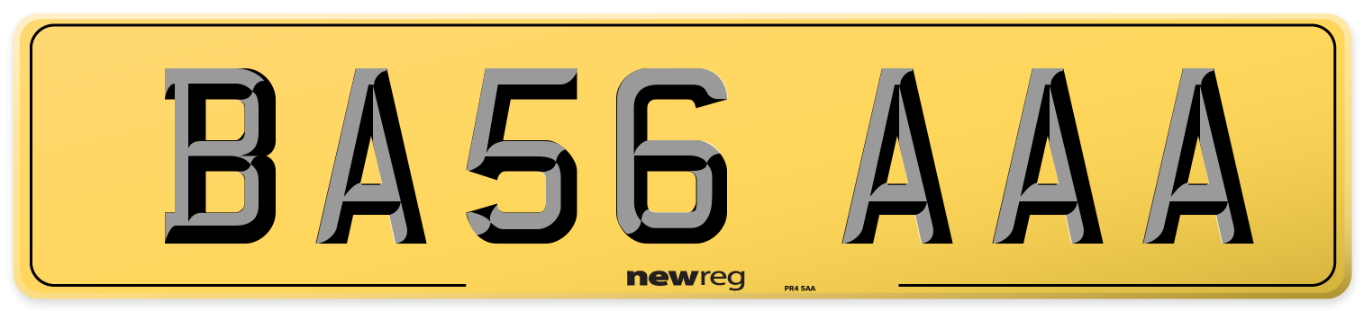 BA56 AAA Rear Number Plate