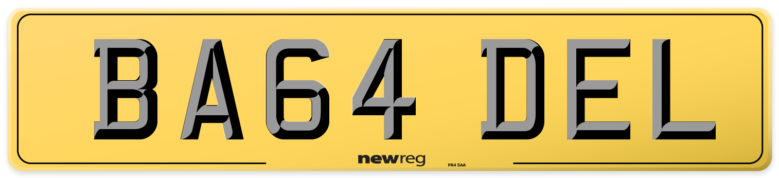 BA64 DEL Rear Number Plate