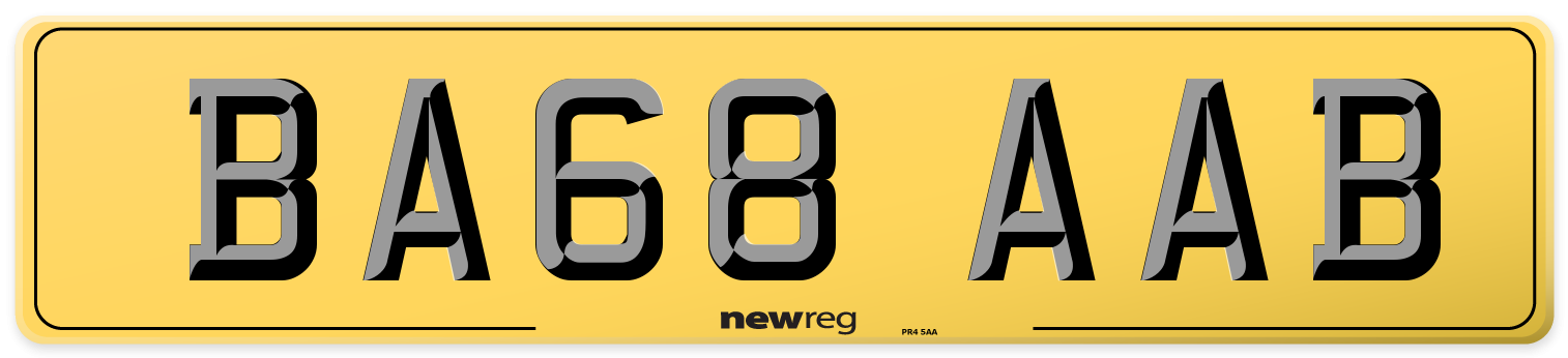 BA68 AAB Rear Number Plate