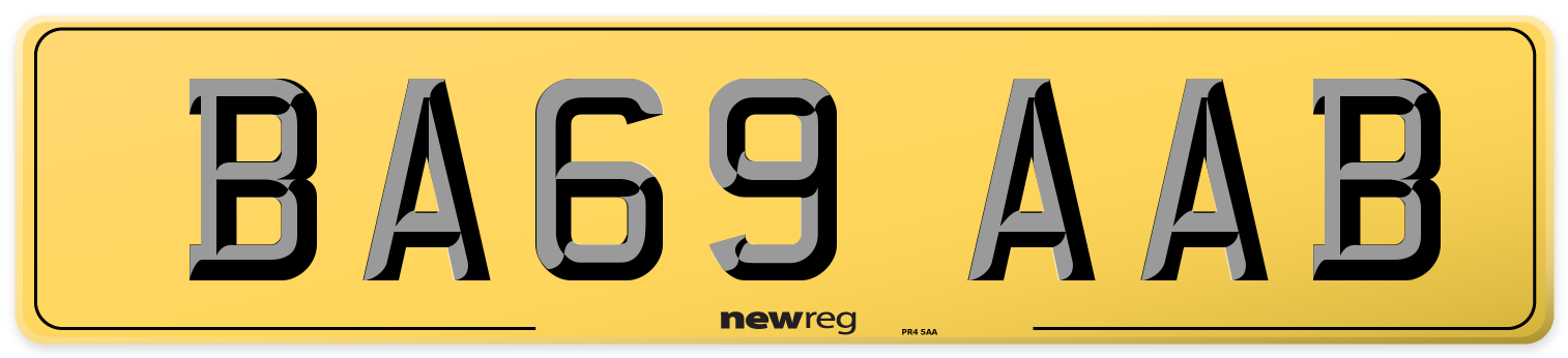 BA69 AAB Rear Number Plate