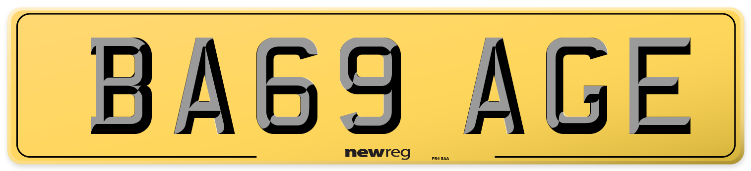 BA69 AGE Rear Number Plate