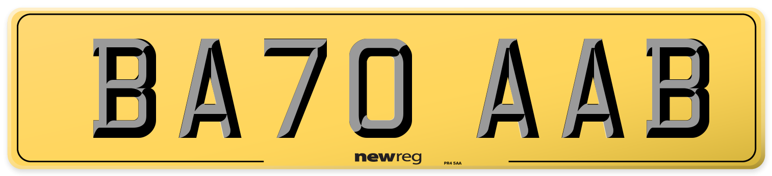 BA70 AAB Rear Number Plate