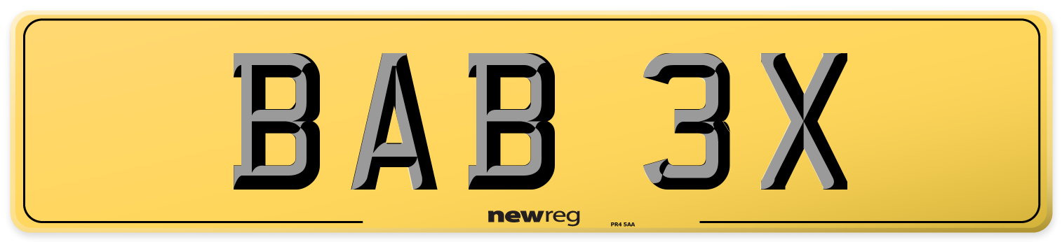 BAB 3X Rear Number Plate