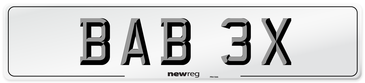 BAB 3X Front Number Plate