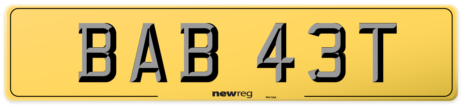 BAB 43T Rear Number Plate