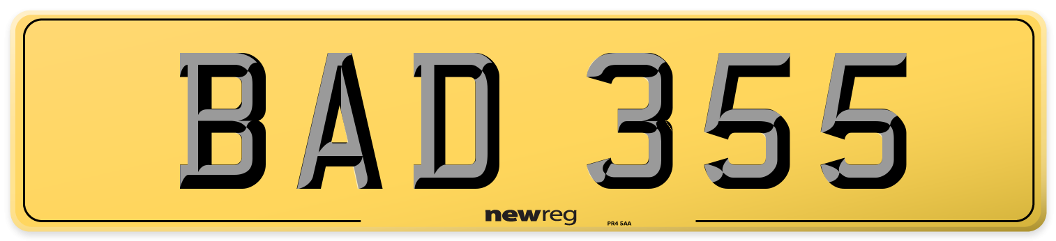 BAD 355 Rear Number Plate