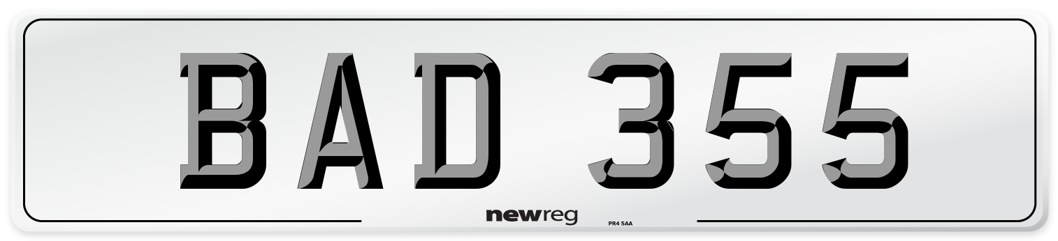 BAD 355 Front Number Plate