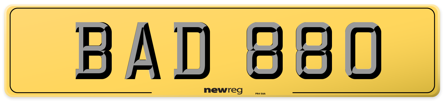 BAD 880 Rear Number Plate