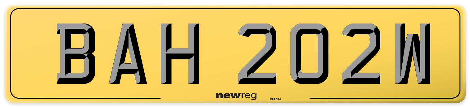 BAH 202W Rear Number Plate