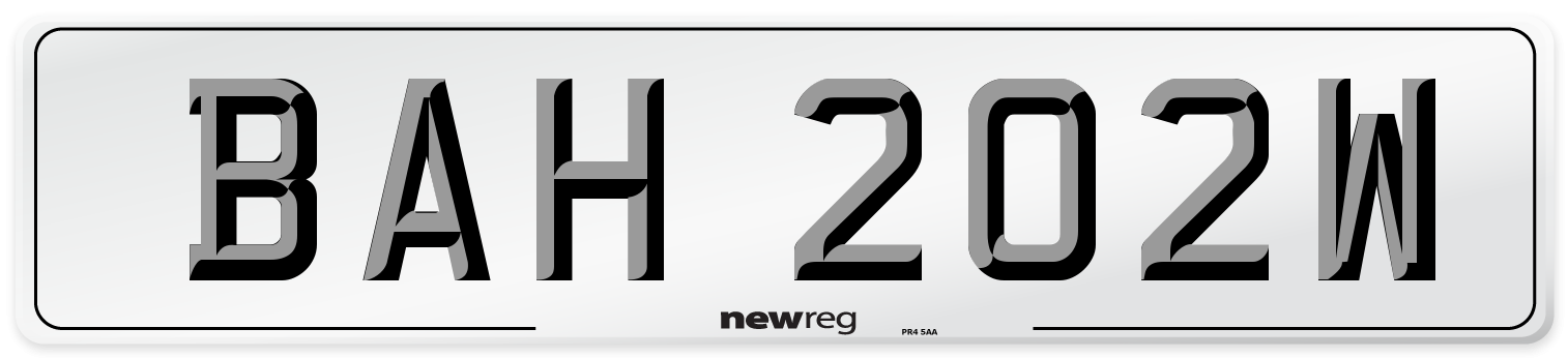 BAH 202W Front Number Plate