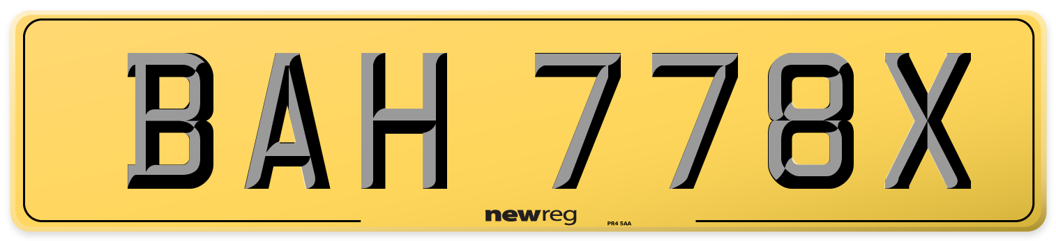 BAH 778X Rear Number Plate