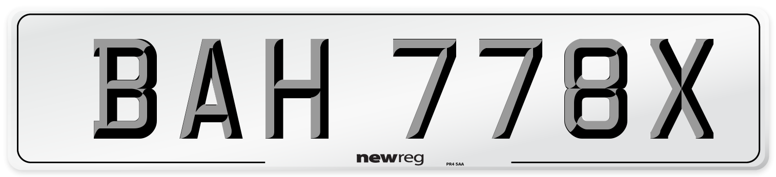 BAH 778X Front Number Plate