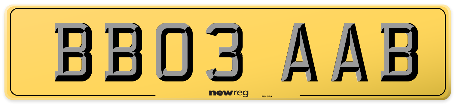 BB03 AAB Rear Number Plate