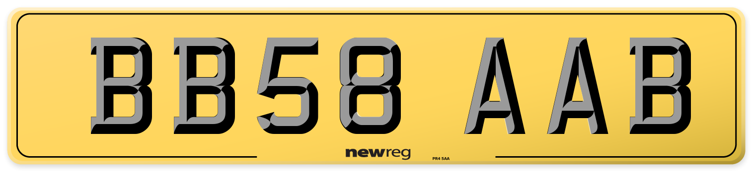 BB58 AAB Rear Number Plate