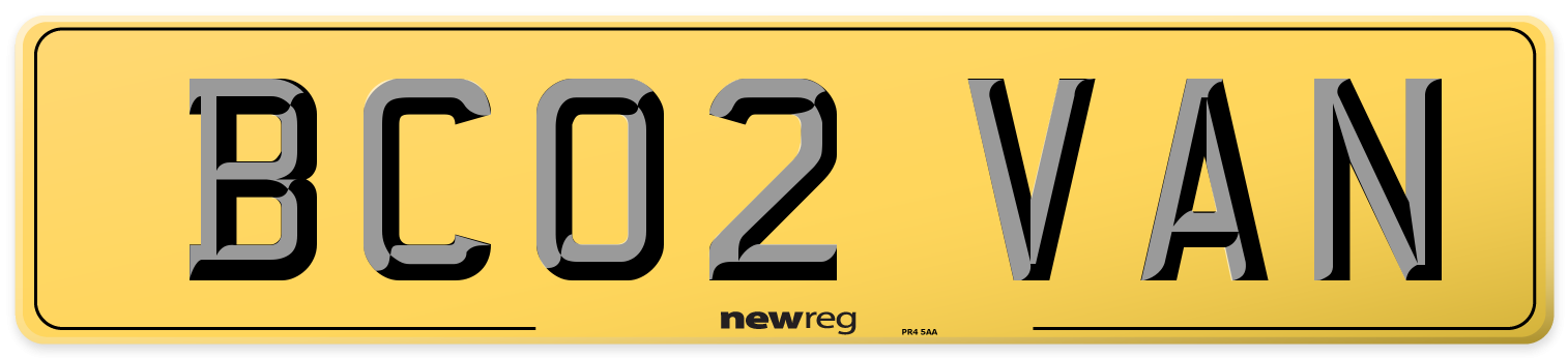 BC02 VAN Rear Number Plate