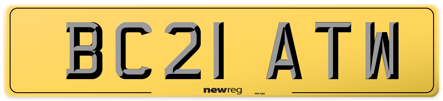 BC21 ATW Rear Number Plate
