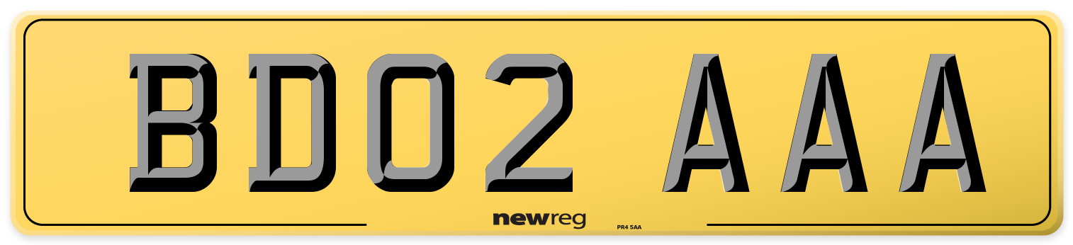BD02 AAA Rear Number Plate