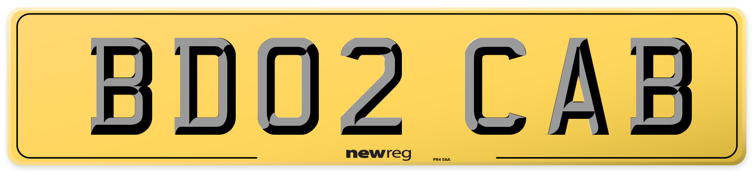 BD02 CAB Rear Number Plate