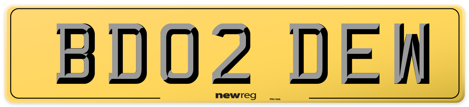 BD02 DEW Rear Number Plate