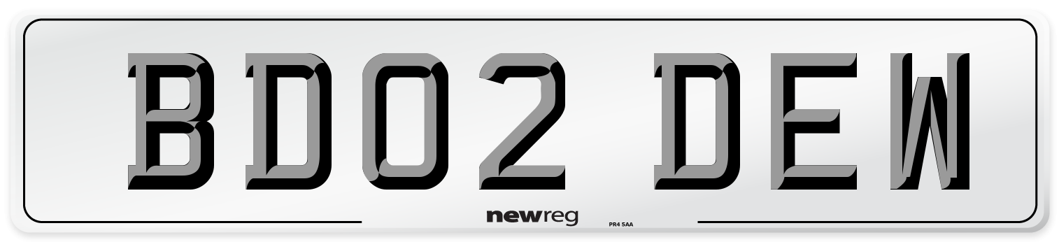 BD02 DEW Front Number Plate