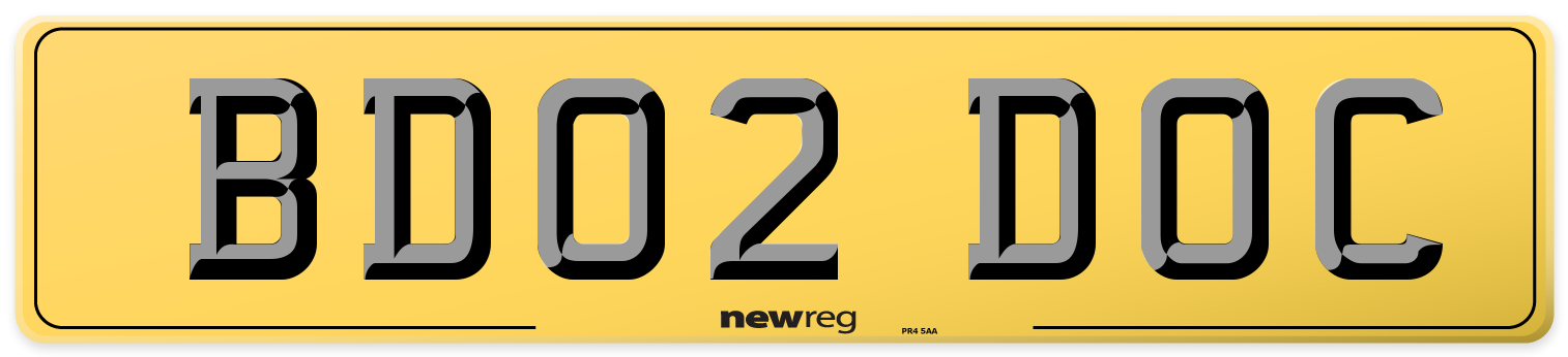 BD02 DOC Rear Number Plate