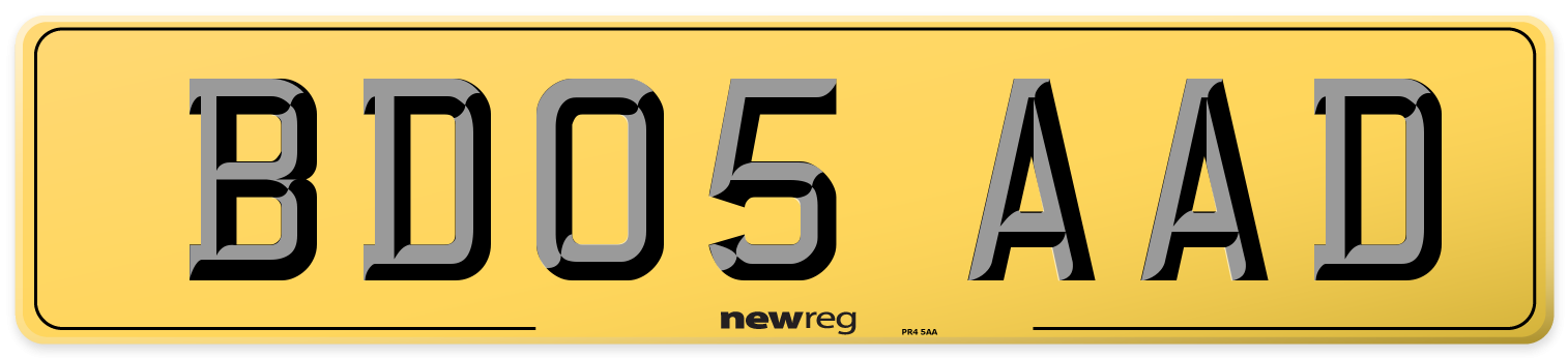 BD05 AAD Rear Number Plate